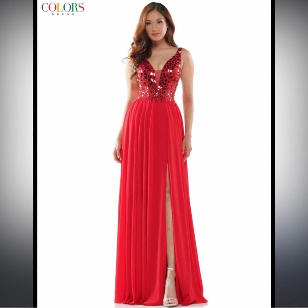 Pink Pleated Embellished Prom Dress - Picture 2 of 11